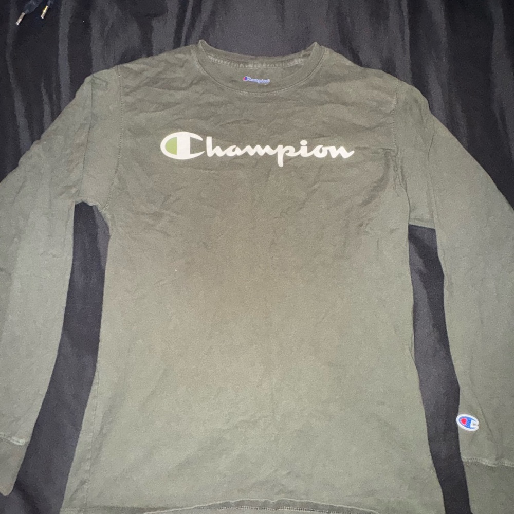 Champion Green Long Sleeve Tee with Signature Logo